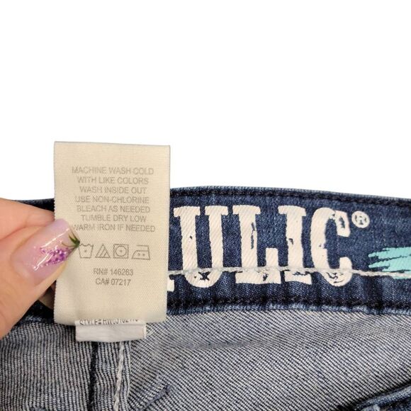 Hydraulic Bailey Low Rise Straight Stretchy Distressed Embroidered Blue Jeans - Picture 9 of 11